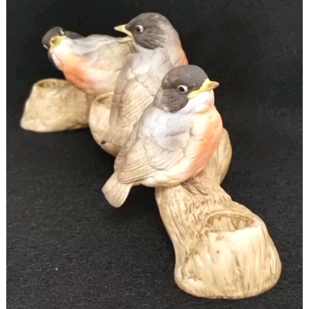 Vintage Ceramic 3 Birds On Branch Figurine CANDLE Holder Beautiful Colorful 9"